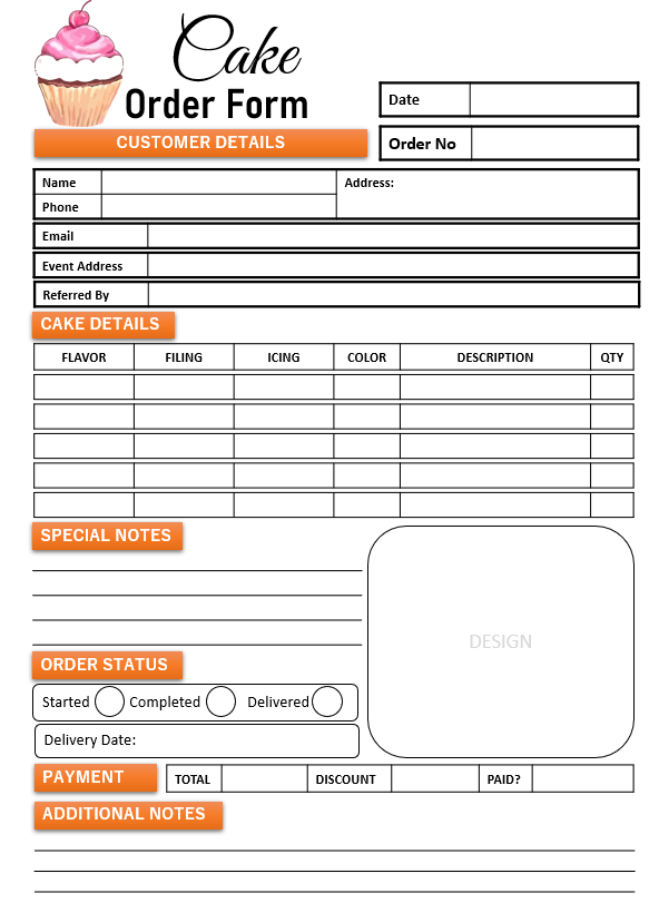 Cupcake Cake Order Form Template